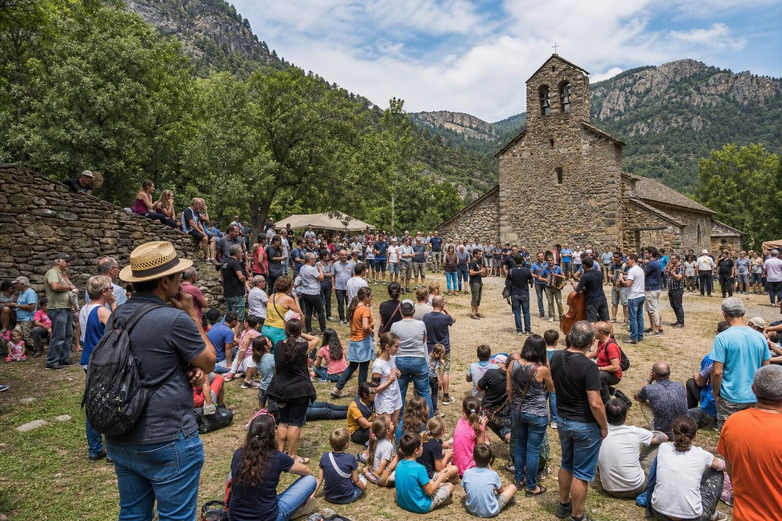 Large community gathering in a wooded aplec setting
