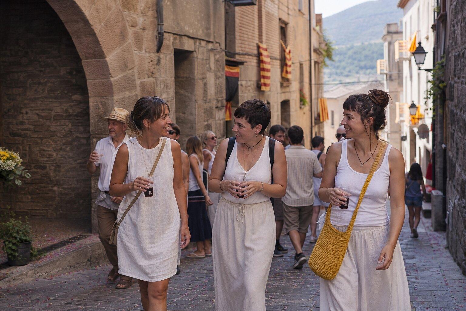 Festival-goers wearing cotton clothes in Berga old town