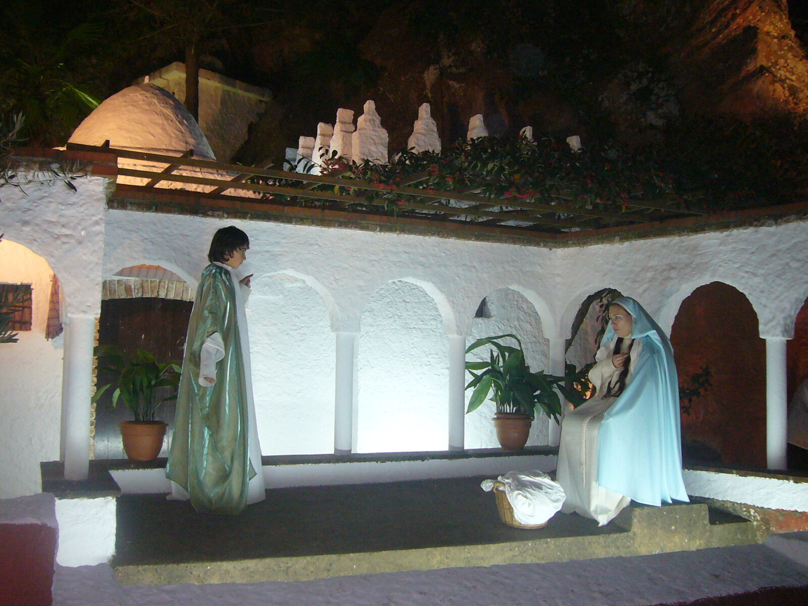 Angel and Mary in an Annunciation tableau at the Corbera de Llobregat living nativity